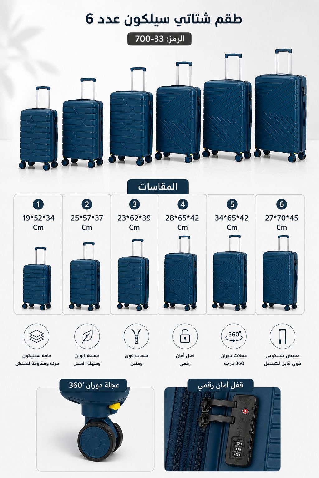 Reiskoffers Set Blauw — 6 stuks
